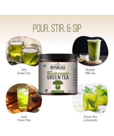 La Republica Instant Green Tea with Reishi Chaga Lion's Mane Cordyceps Turkey Tail Maitake for Focus (70 Servings) - Buy Online on GoSupps.com