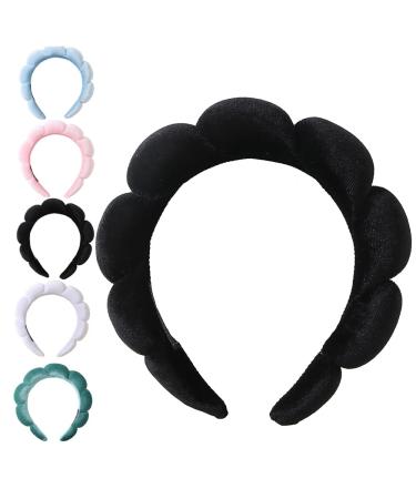 YOUNUO Spa Headbands for Women-Headband for Washing Face  Makeup  Skincare  Shower  Hair Accessories -Sponge & Velvet Fabric Headband (Black)