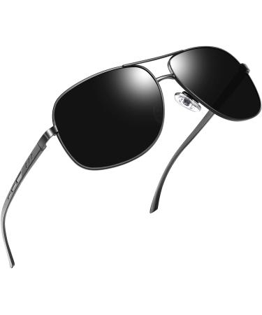 Joopin Polarised Sunglasses Mens UV Protection Al-Mg Metal Frame Double Bridge Aviation Sunglasses for Men Women Sun Glasses for Driving A03-gun Frame Black Lens