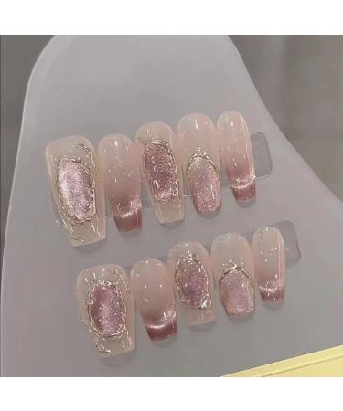 Handmade Wearing Armor French Cat Eye Magic Mirror Pink Elegance Explosive Flash Wearable Nail Art Detachable (Size : Short Color : M) - Buy Online on GoSupps.com
