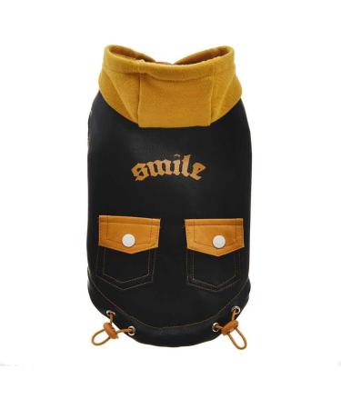 Waterproof Leather Jacket for Dogs - Cool Hoodie with Smile Print | Warm Sweatshirt & Pet Bags | XS Black - Buy Online on GoSupps.com