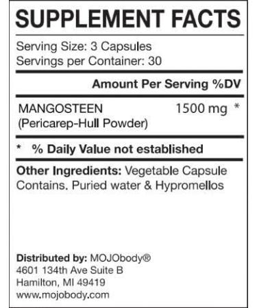 MOJObody Mangosteen Pericarp Capsules 1500mg | 90 Veggie Capsules | Xanthone and Nutrient Rich - Buy Online on GoSupps.com