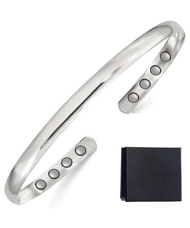 Copper bracelets for arthritis women copper magnetic tab for migraines and joint pain relief with 8 powerful magnets simple style adjustable size with gift box silver finish