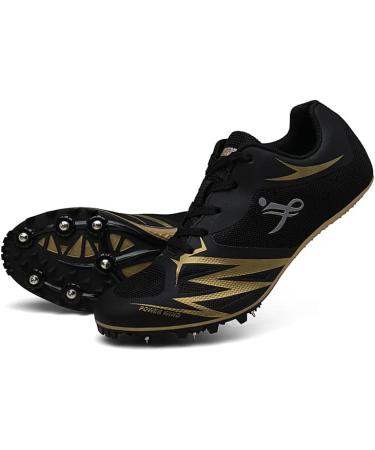 muchflash Unisex Track & Field Spike Shoes | Lightweight Training Sneakers for Jumping & Athletics | Spikes for Youth & Kids | Black-Golden | Size 9 Women/7.5 Men - Buy Online on GoSupps.com