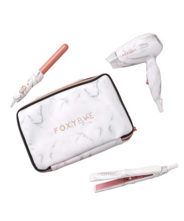 FoxyBae Mini Travel Hair Dryer - Lightweight & Compact Hair Dryer - Offers Professional Salon Grade Results - White Marble & Rose Gold - Dual Voltage Ceramic Tourmaline Ionic Hair Dryer