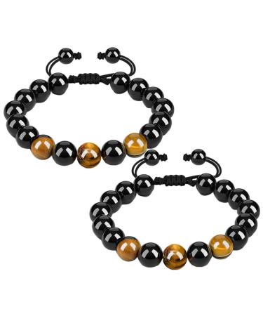 DOITOOL 2pcs Tiger Eye Womens Accessories Wristbands for Men for Women Car Sickness Black Bead Female Accessories Wrist Man