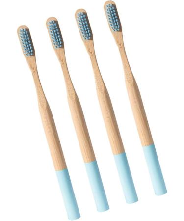 SUPVOX 4pcs Long Handle Bamboo Soft Toothbrush Set for Deep Oral Cavity Cleaning - Sky Blue - Buy Online on GoSupps.com