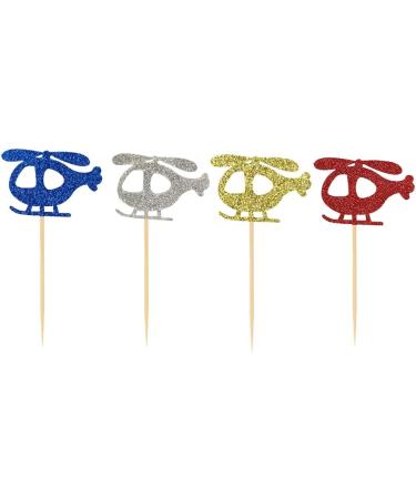 BoningNEW 24PCS Airplane Cupcake Toppers for Birthday Party Wedding Baby Shower Anniversary Party Cake Dessert Decorations Supplies Picks(Glitter four colors: Blue Gold Silver Red) - Buy Online on GoSupps.com