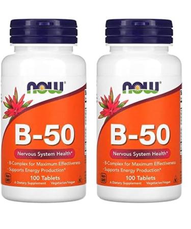 NOW Supplements Vitamin B-50 mg Energy Production* Nervous System Health* 100 Tablets (Pack of 2)