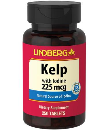 Kelp Iodine Supplement | 225mcg | 250 Tablets | Non-GMO Gluten Free | by Lindberg
