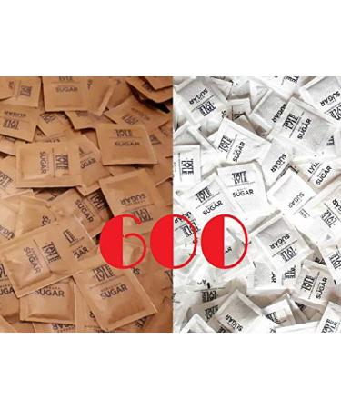Mixed White and Brown Demerara Cane Sugar Sachets Individually Wrapped Pure Granulated (600 sachets) - Buy Online on GoSupps.com