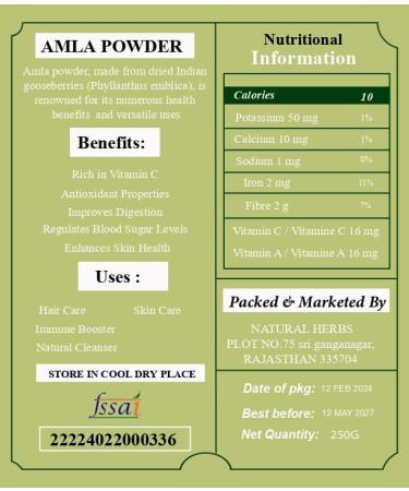 Natural Herbs Amla Powder 397g/14oz Indian Gooseberry Powder Resealable Zip Lock Pouch - Buy Online on GoSupps.com