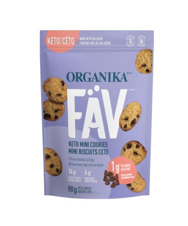 Organika Fav Keto Mini Cookies-Chocolate Chip- Low Carb Collagen Protein Gluten-Free Healthy Snack- 90g pouch Chocolate Chip 90 g (Pack of 1)
