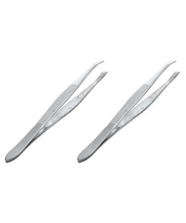 JUFUM 2X Tweezers for Eyebrows Depilatory Tip Carbon Steel Inclined 9 cm Color Silver