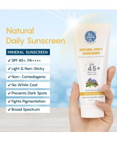 The Moms Co. Mineral Sunscreen for Women & Men with 25% Zinc Oxide | SPF 45+ PA++++ | Non-Greasy | Protection from UVA & UVB | No White Cast | Dermatologically Tested- 50 Gm - Buy Online on GoSupps.com