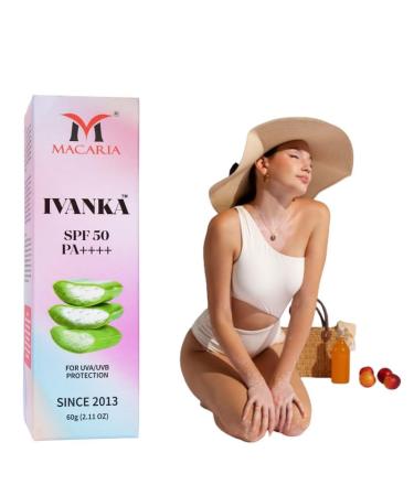 Macaria Cosmetics Ivanka Kojic acid Sunscreen SPF 50 PA++++ Non Oily Sun Cream with Aloe Vera Protects & Hydrate Against Sun Extra High UV Protection Daily Hydrating Sun Cream