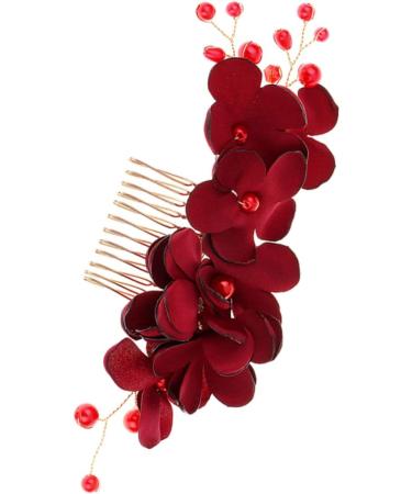 DOITOOL 1pc Womens Barrettes for Hair Mens Comb Floral Decor Accesorios Para Mens Hair Comb Hair Combs for Women Pearl Hair Pin Inserted Comb Bride Wedding Accessories Red - Buy Online on GoSupps.com
