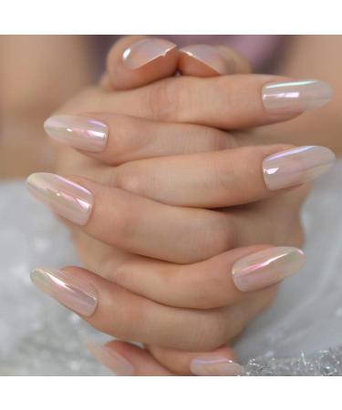 Shop Hujl Holographic Artificial Nails - Transparent Oval Medium Chrome-Plated Fake Nails | Colorful Manicure | 24 Pcs - Buy Online on GoSupps.com