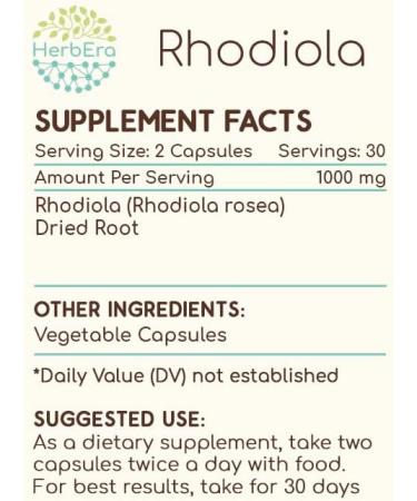 HerbEra Rhodiola 60 Capsules, 500 mg, Rhodiola (Rhodiola Rosea) Dried Root (60 Capsules) 60 Count (Pack of 1) - Buy Online on GoSupps.com