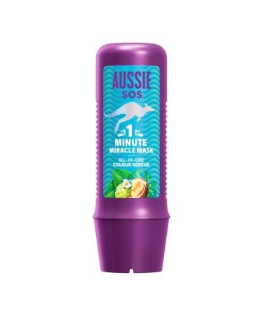 Aussie Aussie SOS 1 Minute Miracle All In One Colour Rescue Mask 250ml. Intensely nourishes dry and coloured hair. More shine light and softness for smooth soft hair.