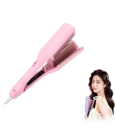 Big Wave Hair Curler Iron Wand 32mm Romantic French Egg Roll Curling Iron Multifunctional Ceramic V-Shaped Hair Curling Iron 4 Gears Temperature Fast Heating for Long or Short Hair (Pink)