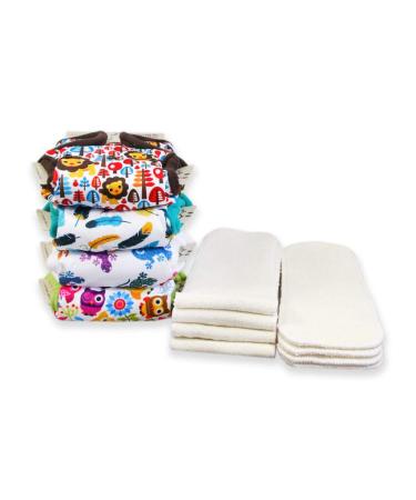 Petit Lulu 4 aio bags fabric diaper with inserts |Tower diapering |Fluffy Organic |Pint buttons |Reusable and washable |Made in EU