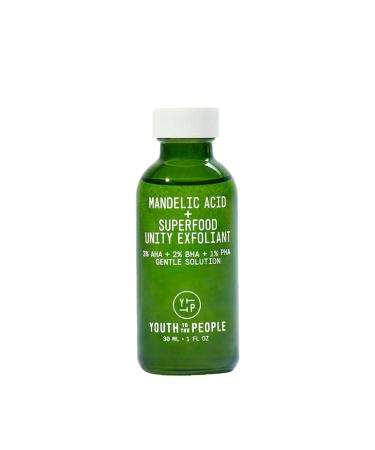 Youth To The People Mandelic Acid + Superfood Unity Exfoliant Travel Size - Exfoliator, Gentle Solution with BHA Salicylic Acid, AHA, PHA - Vegan Facial Toner to Clear Pores + Smooth Texture (1oz) 1 Ounce
