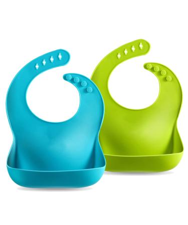 PandaEar Silicone Bibs for Babies & Toddlers with Food Catcher Waterproof Soft Baby Bibs Weaning Feeding Bibs Unisex Non Messy |Lime Green/Turquoise Turquoise/Lime Green