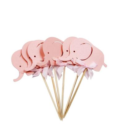 AKOAK 10 Pieces Baby Shower Pink Elephant Cupcake Toppers Baby Girl Birthday Party Favors Cake Decoration