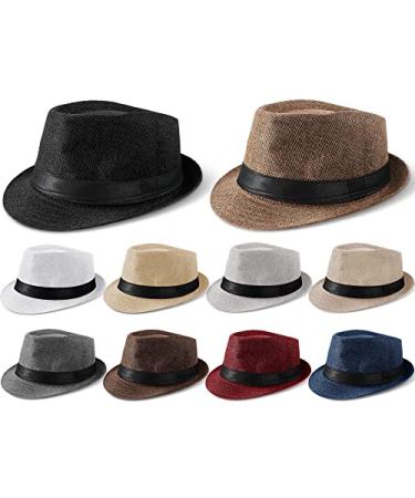 10 Pcs Fedora Hats for Men Women Classic Mens Dress Hats with Brim Unisex Newsies Hat Gangster Cap 1920s Party Accessories