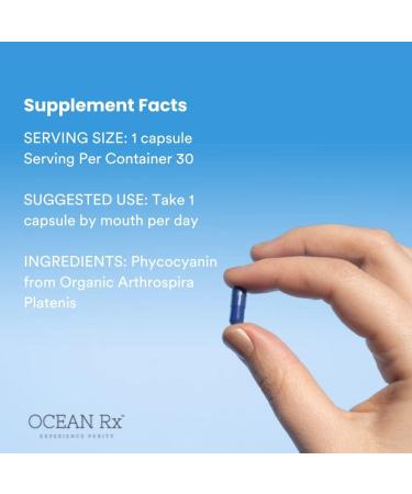 Ocean Rx Organic Pure Blue Spirulina Capsules | Natural Superfood | Prebiotic Phycocyanin Supplement | Healty Skin, Oral Health, & Wound Recovery | 30 Serving Bottle - Buy Online on GoSupps.com