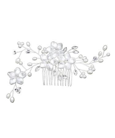 FRCOLOR 1pc Bride Hair Combs Lotus Tealight Candle Holder Wedding Headpiece Pearl Hair Pin Women Hair Combs Pearl Clips for Hair Floral Hair Clip Bridal Headpieces for Wedding White