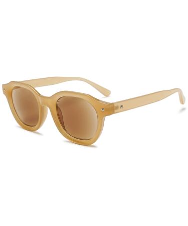 Vevesmundo Women sunny reading glasses Tested blue light filter reading glasses retro round sunglasses with sunscreen visual aid with visual strength 1 piece of yellow sunny glasses 1.0 x