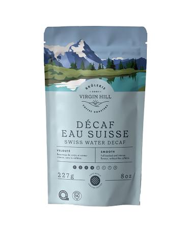 Virgin Hill Coffee - Swiss Water Decaf - Smooth Intensity & Medium Roast - Half Pound of High-Grade Ground Coffee - 8oz / 227 grams Ground 8 oz. / 227 grams