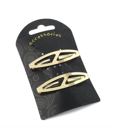 Pair of Oval Shaped Clip-in End Barrettes Hair Slides with Cut-Out Design. (Gold)