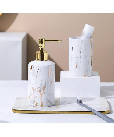 Shop Pochy Ceramic Marbling Bathroom Set - 4-Piece Light Gray Toilet Accessories | International Shipping Available - Buy Online on GoSupps.com