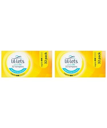 Lil-Lets SmartFit Regular Non-Applicator Tampons - Pack of 64 32 Count (Pack of 2)
