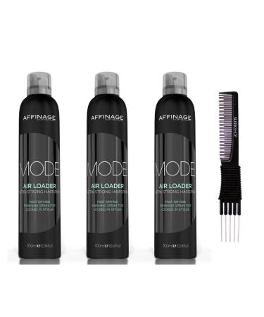 Asp Mode Air Loader Ultra Strong Hairspray (10.14 oz) with Teasing Comb Pack 3 Black