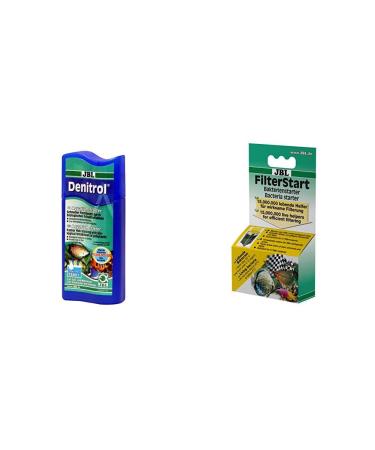JBL Denitrol 23062 Bacterial starter for sweet and sea water aquariums 250 ml & filter start 25182 Bacteria for activating cleaned filters for sweet and sea water Aquariums drops 10 ml 250 ml bundle with filter start