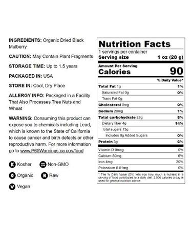 Organic Dried Black Mulberries 2 Pounds | Non-GMO Raw Fruit | Unsulfured & Unsweetened | Vegan & Kosher | Great for Snacking, Desserts & Granola | No Sugar Added | Morus nigra - Buy Online on GoSupps.com