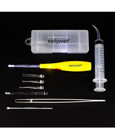 Earlywish Upgraded 6.75" Long Tonsil Stone Removing Tool Kit Tonsil Pick LED Light w/Box + Irrigation Syringe + Long Clip for Home Oral Clean (Yellow) - Buy Online on GoSupps.com