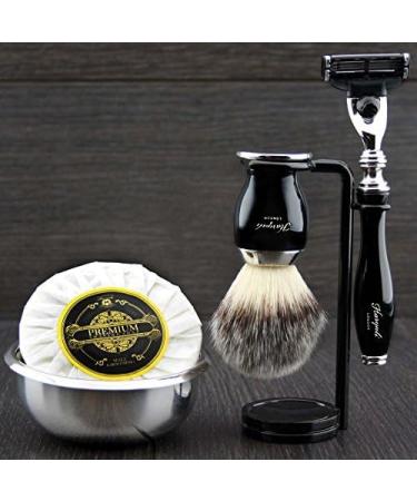 6 Pc Men's Shaving Kit - 3 Edge Razor Synthetic Badger Hair Brush Soap & Bowl Set - Perfect Gift for Grooming Enthusiasts - Buy Online on GoSupps.com