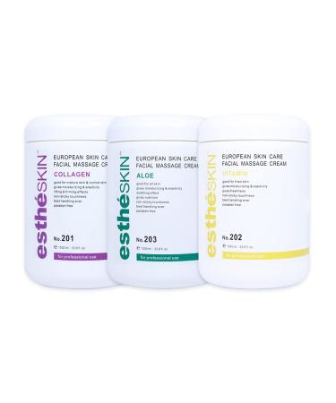 (3 pack) estheSKIN Collagen Aloe Vitamin Facial Massage Cream for European Skin Care 33.8 fl.oz. / 1000 ml