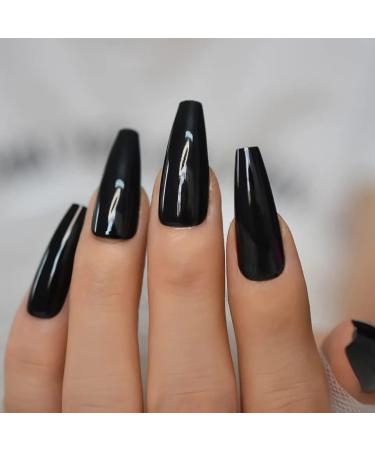 24pc Black Long Tapered Coffin Ballerina False Nails - Glossy Full Coverage Press On Nails for Women - Buy Online on GoSupps.com