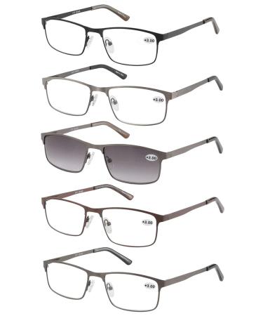 Eyecedar amcedar 5 Stuks reading glasses men rectangle frame stainless steel material metal metal spring hinges contain sun reading glasses +3.00 5 colors 3.0 x - Buy Online on GoSupps.com