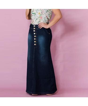 Sanahy Women's Casual High Waist Denim A-line Skirt | Button Front, Knee Length Fishtail Style | Dark Blue, Size Large - Buy Online on GoSupps.com