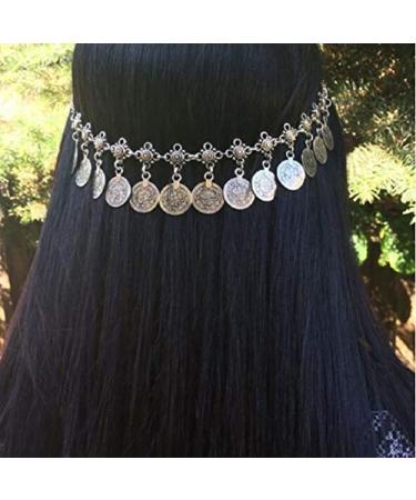 Chargances Handmade Metal Head Chain Disc Pendant Headband Bohemia Headpiece for Prom Festival Holiday Hair Jewelry for Women and Girls