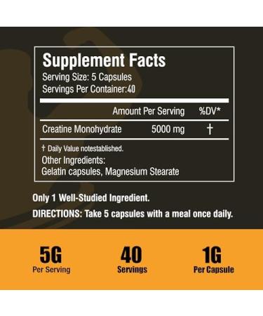 Micronized Creatine Monohydrate Capsules - 200 Count | Boost Muscle Strength & Performance | Gluten Free Supplement for Men & Women | 40 Servings - Buy Online on GoSupps.com