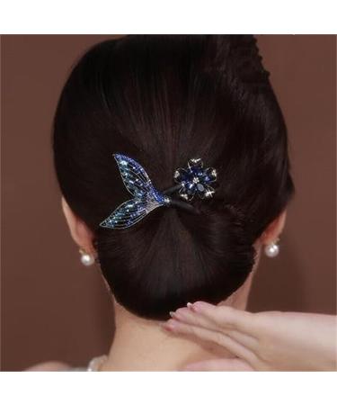 2Pcs Whale Tail Rhinestone Flower Hair Clip Rhinestone Flower Hair Clip Lazy Hair Curler Deft Bun Maker New French Whale Tail Twist Bun Hairstyle Shaper (Feather+Fishtail) - Buy Online on GoSupps.com