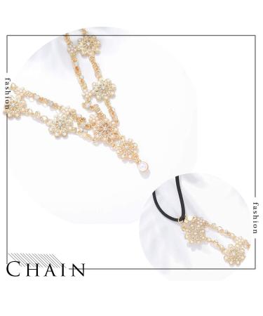Jovono Boho Flower Head Chain | Gold Pearl Headband | Stylish Pearl Hair Accessories for Women & Girls - International Shipping - Buy Online on GoSupps.com